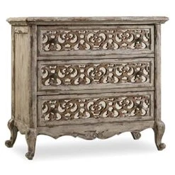 Beaumont Lane 3 Drawer Fretwork Nightstand In Caramel Froth