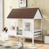 Bellemave Kids Wood House Bed/Twin Size Low Loft Bed With Two Front Windows,for Kids,Teens,Girls,Boys,Antique White