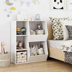 URKNO Modern Kids Bookcase, Toy Organizers And Storage, 5 Cubby Children Bookshelf, Large Toy Storage Cabinet For Playroom, Bedroom, Nursery, White