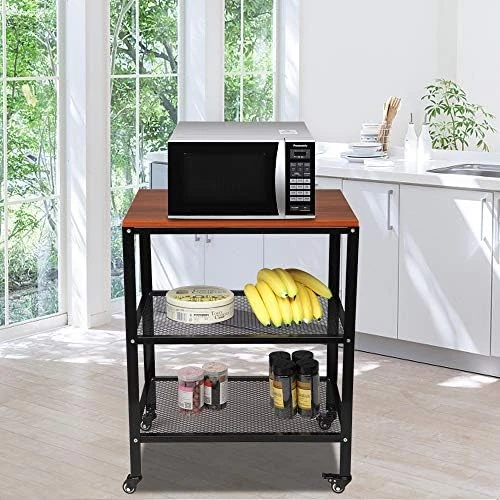 Kitchen Microwave Cart On Wheels, Wire Rolling Cart With 4 Chrome Hooks, 3 Tier Bakers Rack With Wood Table, Slides Out Shelves (24" W X 18" D X 33.5" H, Chrome/Wood) 8 Kitchen Microwave Cart On Wheels, Wire Rolling Cart With 4 Chrome Hooks, 3 Tier Bakers Rack With Wood Table, Slides Out Shelves (24" W X 18" D X 33.5" H, Chrome/Wood) - Image 8
