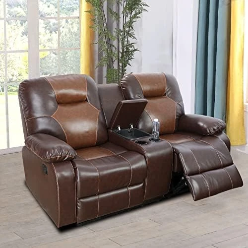 Nautery Leather Recliner Sofa,Living Room Furniture Set, Leather Sofa Set With Storage Console & Cup Holder For Office/Apartment(3 Pieces,Brown) 9 Nautery Leather Recliner Sofa,Living Room Furniture Set, Leather Sofa Set With Storage Console & Cup Holder For Office/Apartment(3 Pieces,Brown) - Image 9
