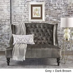Christopher Knight Home Toddman High-Back Velvet Club Chair, Grey & GDFStudio Leona Modern Glam Tufted Velvet Wingback Loveseat, Gray And Dark Brown -Safavieh Furniture 51ZigUl0aVL