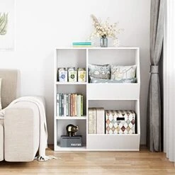 URKNO Modern Kids Bookcase, Toy Organizers And Storage, 5 Cubby Children Bookshelf, Large Toy Storage Cabinet For Playroom, Bedroom, Nursery, White -Safavieh Furniture 51ZoP3GKWQL