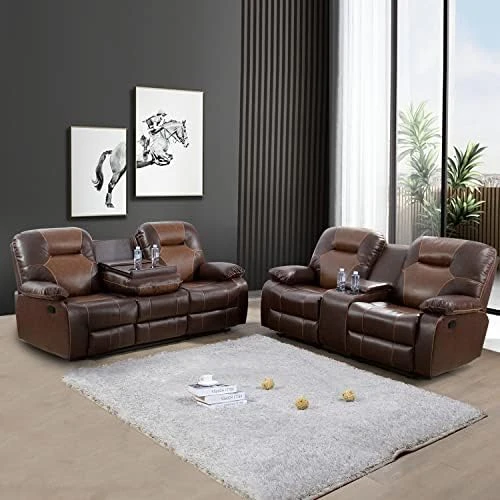 Nautery Leather Recliner Sofa,Living Room Furniture Set, Leather Sofa Set With Storage Console & Cup Holder For Office/Apartment(3 Pieces,Brown) 11 Nautery Leather Recliner Sofa,Living Room Furniture Set, Leather Sofa Set With Storage Console & Cup Holder For Office/Apartment(3 Pieces,Brown) - Image 11