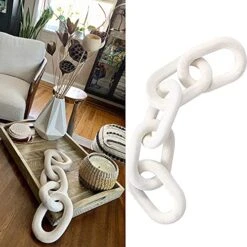 Hanlin Wood Chain Link Decor - Hand Carved Boho Decorative Chain, Farmhouse Decor, Sustainable Pine, Coffee Table Shelf For Home Living Room (White) 9 Hanlin Wood Chain Link Decor - Hand Carved Boho Decorative Chain, Farmhouse Decor, Sustainable Pine, Coffee Table Shelf For Home Living Room (White) -Safavieh Furniture 51ZqXey0gdL