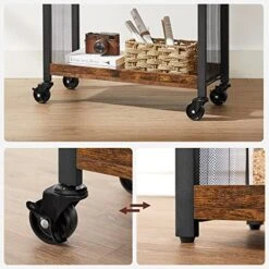 VASAGLE Serving Cart, Slim Kitchen Cart For Narrow Spaces, Rolling Storage Cart And Organizer Utility Cart With Wheels, Easy Assembly, For Kitchen, Bathroom, Rustic Brown And Black ULRC66BX -Safavieh Furniture 51a0QHSMkaL