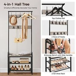 Yaheetech Hall Tree With Bench And Shoe Storage For Entryway, 4-in-1 Coat Rack Shoe Bench With 23 Hooks, A Hanging Rod, Metal Frame, Gray -Safavieh Furniture 51aJVMte9LL