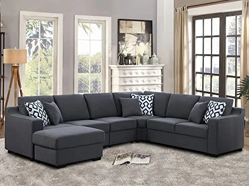 Asunflower Extra Arm Less Fabric Couches For Modular Sectional Sofa Couch Set Middle Part Sectional Couch, Deep Grey 4 Asunflower Extra Arm Less Fabric Couches For Modular Sectional Sofa Couch Set Middle Part Sectional Couch, Deep Grey - Image 4