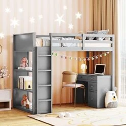 CITYLIGHT Twin Loft Bed With Stairs And Desk, Wooden Loft Bed Twin With Storage Shelves And Blackboard,Multi-Function Twin Size Loft Bed Frame For Kids Teens, White 26 CITYLIGHT Twin Loft Bed With Stairs And Desk, Wooden Loft Bed Twin With Storage Shelves And Blackboard,Multi-Function Twin Size Loft Bed Frame For Kids Teens, White -Safavieh Furniture 51aLExP2bDL. AC