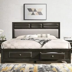 Oakland Wood Bedroom Set With Queen Bed, Dresser, Mirror, Nightstand, Chest Antique Gray -Safavieh Furniture 51aPp7l5QfL 1