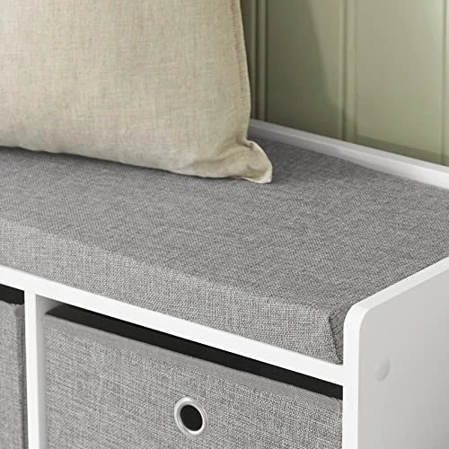 Haotian FSR65-DG, Grey 3 Baskets Hallway Bedroom Storage Bench With Seat Cushion, Shoe Bench, Shoe Rack, Shoe Cabinet 4 Haotian FSR65-DG, Grey 3 Baskets Hallway Bedroom Storage Bench With Seat Cushion, Shoe Bench, Shoe Rack, Shoe Cabinet - Image 4