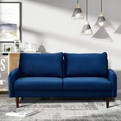 INSTORY Modern Sofa Set Velvet Sofa & Loveseat Set 2 Piece Tufted Couch Set With Wooden Legs For Living Room, Office - Space Blue -Safavieh Furniture 51adpzKwg0L