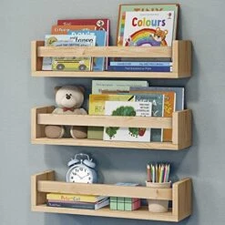 NATURE SUPPLIES Nursery Book Shelves, Set Of 3 Floating Bookshelves For Wall For Nursery Decor & Playroom Decor, Book Shelf Wall, Wall Bookshelf Kids, Baby Book Shelf Organizer For Kids (Natural Wood)