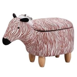 Animal Footstool Zebra Shape Storage Ottoman, Wood Low Stool Shoe Stool For Bedroom,Living Room Or Entryway,Gift For Kids (Color : Red, Size : 65 * 32 * 53cm)