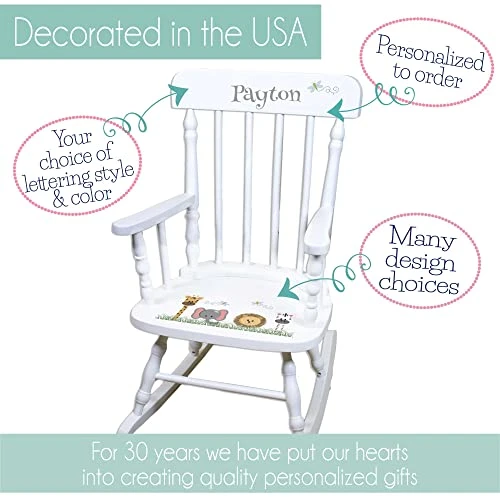 MyBambino Children's Personalized White Wood Rocking Chair Unicorn Rainbow Heart Theme 2 MyBambino Children's Personalized White Wood Rocking Chair Unicorn Rainbow Heart Theme - Image 2