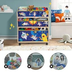 Eapura Kids Toy Storage Organizer 3-Tier Wooden Children Storage Rack With Wheels 6 Detachable Storage Bins Extra Large Capacity Bookshelf Bookcase Display Stands Shelf Multi Cabinet For Books Toys -Safavieh Furniture 51amLKgIgTL