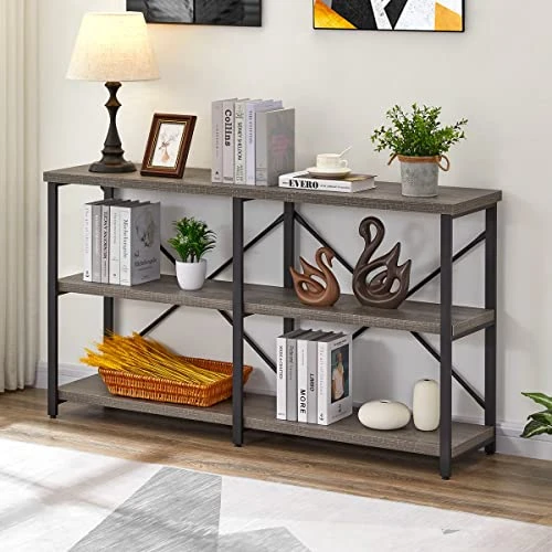 BON AUGURE Rustic Console Table Behind Sofa, Industrial Entryway Table With Storage Shelves, 3 Tier Long Bookshelf For Entry (55 Inch, Dark Grey Oak) 5 BON AUGURE Rustic Console Table Behind Sofa, Industrial Entryway Table With Storage Shelves, 3 Tier Long Bookshelf For Entry (55 Inch, Dark Grey Oak) - Image 5