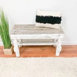 Natural Reclaimed Barnwood Rustic Farmhouse Solid Wood Bench Large Seat Handmade Country Living By Del Hutson Designs (Natural/White)