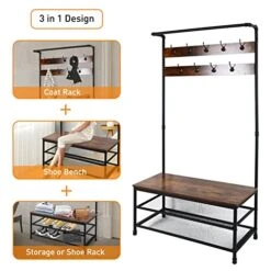 ECOMEX Entryway Coat Rack With Shoe Storage,Hall Tree With Bench And Shoe Storage,3-Tier Storage Shelf And 9 Hooks,37.8 * 14.4 * 73.5 Inches,3-in-1 Hall Tree Shoe Rack For Entryway (Rustic Brown) 11 ECOMEX Entryway Coat Rack With Shoe Storage,Hall Tree With Bench And Shoe Storage,3-Tier Storage Shelf And 9 Hooks,37.8 * 14.4 * 73.5 Inches,3-in-1 Hall Tree Shoe Rack For Entryway (Rustic Brown) -Safavieh Furniture 51b0eNRJ9qL