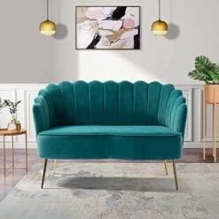 HULALA HOME Velvet Loveseat Sofa With Flower Shaped Back, Modern 2-Seater Sofa For Living Room Bedroom, Comfy Upholstered Small Love Seat Couch With Gold Legs, Tan -Safavieh Furniture 51b3mwhVXSL. AC