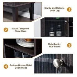 GNIXUU Sideboard Buffet Storage Cabinet, Modern Storage Cabinet With 2 Glass Doors And Adjustable Shelves For Kitchen, Living Room, Entryway 60 Inch.(Dark Brown) -Safavieh Furniture 51b5qcpSg1L