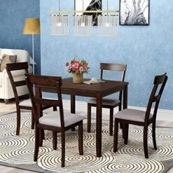 P PURLOVE 5 Piece Dining Table Set For 4,Mid-Century Table And Bench And 4 Faux Leather Dining Chairs For Home Kitchen Dining Room,Wood Kitchen Table Set For 4 -Safavieh Furniture 51b6z2tdLVL. AC