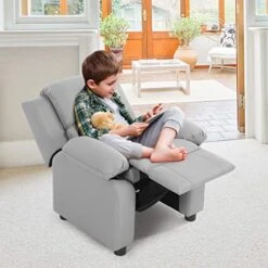HONEY JOY Kids Recliner, 2-in-1 Toddler Lounge Chair With Armrest Storage, Adjustable Footrest & Headrest, Child-Size Kids Recliner Chair For Boys Girls 3+ Age Group (Gray) 12 HONEY JOY Kids Recliner, 2-in-1 Toddler Lounge Chair With Armrest Storage, Adjustable Footrest & Headrest, Child-Size Kids Recliner Chair For Boys Girls 3+ Age Group (Gray) -Safavieh Furniture 51bJ05EO6fL