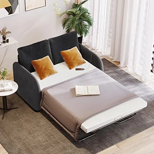 Merax Pull Out Sleeper Sofa Bed With Twin Size Pad, USB Charging Port And 3-pin Plug For Living Room, Small Apartment Love Seats, Black_w/Mattress 1 Merax Pull Out Sleeper Sofa Bed With Twin Size Pad, USB Charging Port And 3-pin Plug For Living Room, Small Apartment Love Seats, Black_w/Mattress