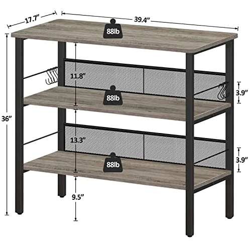BEEWOOT Kitchen Island, Coffee Bar, Kitchen Shelf With Large Workstation, Kitchen Bakers Rack With 9 Hooks, 39.4 ”L × 17.7” W × 35.4”H, Stable Steel Structure And Easy Assembly, Greige KI01BG010 3 BEEWOOT Kitchen Island, Coffee Bar, Kitchen Shelf With Large Workstation, Kitchen Bakers Rack With 9 Hooks, 39.4 ”L × 17.7” W × 35.4”H, Stable Steel Structure And Easy Assembly, Greige KI01BG010 - Image 3