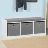 Haotian FSR65-DG, Grey 3 Baskets Hallway Bedroom Storage Bench With Seat Cushion, Shoe Bench, Shoe Rack, Shoe Cabinet