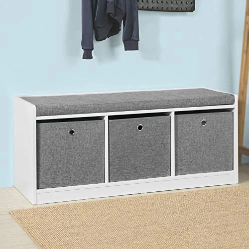 Haotian FSR65-DG, Grey 3 Baskets Hallway Bedroom Storage Bench With Seat Cushion, Shoe Bench, Shoe Rack, Shoe Cabinet 1 Haotian FSR65-DG, Grey 3 Baskets Hallway Bedroom Storage Bench With Seat Cushion, Shoe Bench, Shoe Rack, Shoe Cabinet