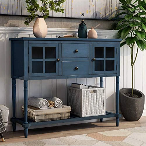 LZ LEISURE ZONE Console Table With Bottom Shelf, Buffet Sideboard Farmhouse Wood Storage Cabinet For Living Room (Antique Navy, 42“L) 1 LZ LEISURE ZONE Console Table With Bottom Shelf, Buffet Sideboard Farmhouse Wood Storage Cabinet For Living Room (Antique Navy, 42“L)
