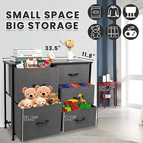 CONNOO 5 Fabric Drawer Dresser Storage Tower, Drawer Chest Storage Organizer Unit For Bedroom, Closet, Hallway, Entryway, Nursery, Sturdy Steel Frame, Wooden Top, Easy Pull Handle 3 CONNOO 5 Fabric Drawer Dresser Storage Tower, Drawer Chest Storage Organizer Unit For Bedroom, Closet, Hallway, Entryway, Nursery, Sturdy Steel Frame, Wooden Top, Easy Pull Handle - Image 3