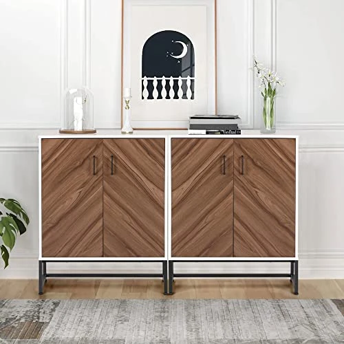 MAISON ARTS Modern Buffet Cabinet With Storage, Sideboard Storage Cabinet With 2 Doors For Living Room, Kitchen, Entryway, Hallway, 28 Inch, White 4 MAISON ARTS Modern Buffet Cabinet With Storage, Sideboard Storage Cabinet With 2 Doors For Living Room, Kitchen, Entryway, Hallway, 28 Inch, White - Image 4