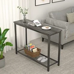 Ecoprsio Console Table Sofa Table With Mesh Shelves, 2 Tier Entryway Table Foyer Table For Entryway, Front Hall, Hallway, Sofa, Couch, Living Room, Coffee Bar, Kitchen, Grey -Safavieh Furniture 51cAma5o3mL