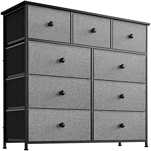 9 Drawer Dresser For Bedroom Chest Of Drawers Closets Large Capacity Organizer Tower Steel Frame Wooden Top Living Room Entryway Office (Black Grey) 9 9 Drawer Dresser For Bedroom Chest Of Drawers Closets Large Capacity Organizer Tower Steel Frame Wooden Top Living Room Entryway Office (Black Grey) - Image 9