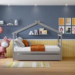 SOFTSEA Twin House Bed With Trundle Twin Platform Bed Frame With Roof For Boys And Girls -Safavieh Furniture 51cJ4bc5OWL. AC