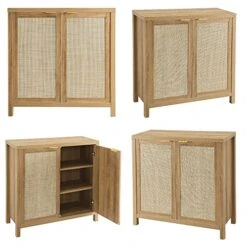 SICOTAS Sideboard Buffet Rattan Storage Cabinet - Farmhouse Kitchen Cabinet With Rattan Decorated Doors - Boho Accent Liquor Coffee Bar Cabinet - Cupboard Console Table For Dining Room Bar - Natural -Safavieh Furniture 51cNcENl7xL