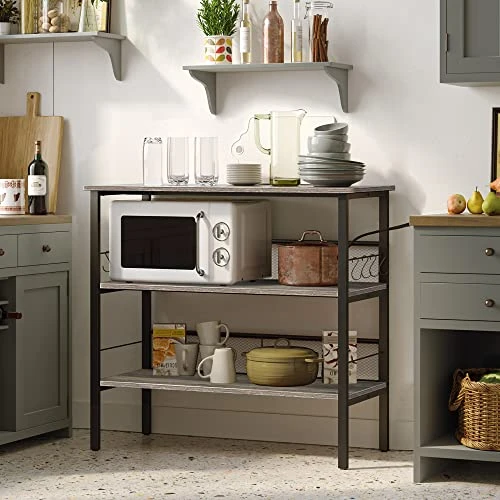 BEEWOOT Kitchen Island, Coffee Bar, Kitchen Shelf With Large Workstation, Kitchen Bakers Rack With 9 Hooks, 39.4 ”L × 17.7” W × 35.4”H, Stable Steel Structure And Easy Assembly, Greige KI01BG010 2 BEEWOOT Kitchen Island, Coffee Bar, Kitchen Shelf With Large Workstation, Kitchen Bakers Rack With 9 Hooks, 39.4 ”L × 17.7” W × 35.4”H, Stable Steel Structure And Easy Assembly, Greige KI01BG010 - Image 2