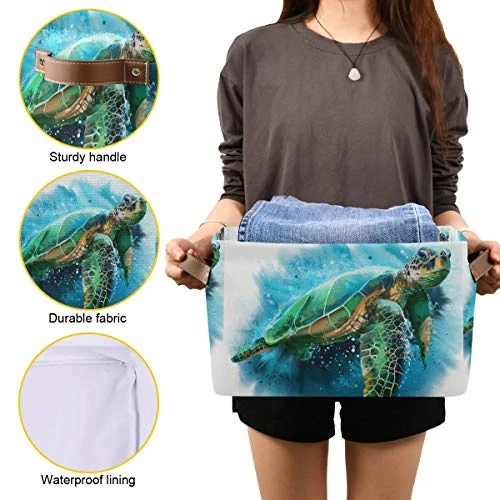 Watercolor Sea Turtle Large Storage Basket Collapsible Storage Bin Organizer Cube Laundry Hamper For Clothes Bedroom Nursery Toys Shelf College Dorm 6 Watercolor Sea Turtle Large Storage Basket Collapsible Storage Bin Organizer Cube Laundry Hamper For Clothes Bedroom Nursery Toys Shelf College Dorm - Image 6