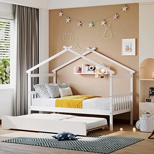 Full Size House Bed With 2 Storage Drawers Wooden Kids Montessori House Bed Frame Wood Playhouse Tent Bed For Girls Boys Teens, Natural 9 Full Size House Bed With 2 Storage Drawers Wooden Kids Montessori House Bed Frame Wood Playhouse Tent Bed For Girls Boys Teens, Natural - Image 9