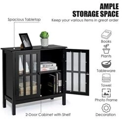 Tangkula Sideboard Buffet Storage Cabinet, Kitchen Storage Cabinet With 2 Glass Doors, Liquor Cabinet For Home Kitchen Dining Room, Cupboard Console Table, Curio Cabinet (Black) -Safavieh Furniture 51cXzU84YKL