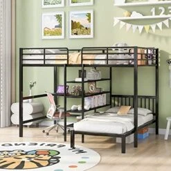 GAOWEI Bunk Bed With Desk,Full Over Twin Metal Bunk Bed With Built-in Desk, Shelves And Ladder,bunk Bed With Desk,Twin Over Full Bunk Bed,Twin Over Full Bunk Beds (White) -Safavieh Furniture 51ceZSJgNvL. AC