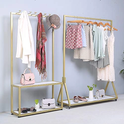 FURVOKIA Industrial Metal And Wood Entryway Furniture Hall Trees With Coat Rack Shoe Bag Hat Storage Bench,Floor-Standing 2 Tier Display Stand (Gold Square Tube, 31.5" L) 4 FURVOKIA Industrial Metal And Wood Entryway Furniture Hall Trees With Coat Rack Shoe Bag Hat Storage Bench,Floor-Standing 2 Tier Display Stand (Gold Square Tube, 31.5" L) - Image 4