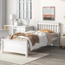 Twin Bed Frame With A Nightstand Wood Platform Bed With Headboard For Boys, Girls, Kids, Teens, No Box Spring Needed, White -Safavieh Furniture 51ciHM83zPL