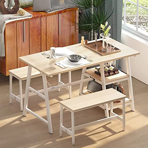Soges Dining Table Set With 2 Benches, 47.2inches Kitchen Table Set Of 3 With 2 Open Storage Shelves Suitable For Kitchen Living Room Dining Room (Millennial) 1 Soges Dining Table Set With 2 Benches, 47.2inches Kitchen Table Set Of 3 With 2 Open Storage Shelves Suitable For Kitchen Living Room Dining Room (Millennial)
