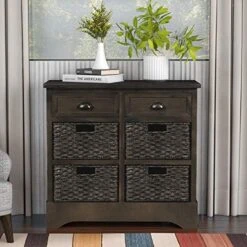 Merax Brown Morden Farmhouse Wood Storage Cabinet With Four Classic Rattan Basket Buffet Sideboard Brownrd For Kitchen/Dining Entryway/Living Room Light Grey, One -Safavieh Furniture 51ckeWcQZ1L. AC