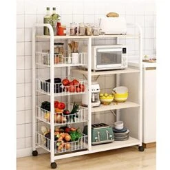 LUCBEI Microwave Oven Rack Mobile Kitchen Storage Rack, Multifunctional Floor To Floor Microwave Oven Supplies Storage Rack, Multi-Layer Household Storage Rack Kitchen Storage Rack (Color : Brass) -Safavieh Furniture 51cpaK0pczL