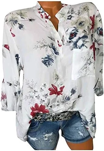 Mimacoo Floral Print Shirt For Womens Short Sleeve Blouse V Neck Buttons Tops Buttons Loose Casual Tee 7 Mimacoo Floral Print Shirt For Womens Short Sleeve Blouse V Neck Buttons Tops Buttons Loose Casual Tee - Image 7