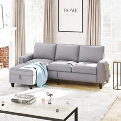 Lonkwa L-Shaped Couches Convertible Storage Ottoman 3-Seat Grey Sectional Sofas For Living Room/Bedroom/Office/Small Space, Dark Gray -Safavieh Furniture 51d NHG3tUL. AC
